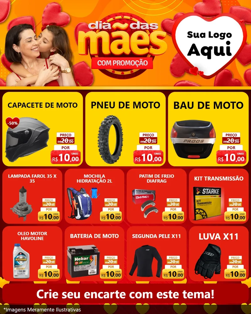 Modelo de Rede Social para Feed Instagram com o tema Dia das Mães com Promoção para Moto peças