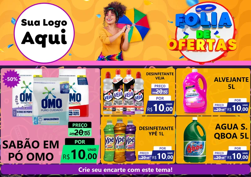 Modelo de Encarte para Encarte A4 Horizontal com o tema Folia de Ofertas para Produtos de Limpeza