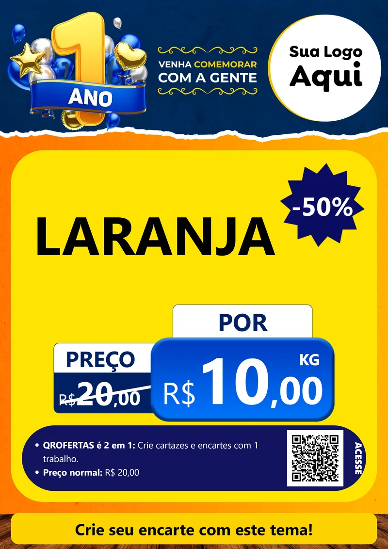 Modelo de Cartaz para Cartaz A4 Vertical com o tema Um Ano de Aniversário para Hortifrúti
