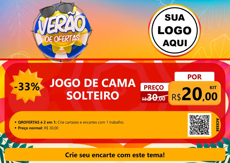 Modelo de Cartaz para Cartaz A4 Horizontal com o tema Verão de Ofertas para Cama, Mesa e Banho