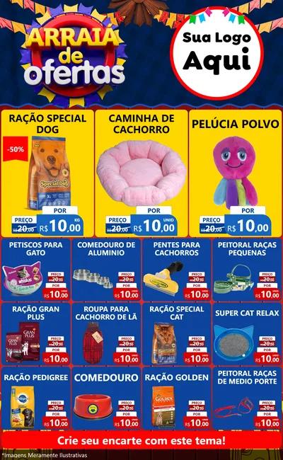 Modelo de Encarte para Encarte Grande com o tema Arraiá de Ofertas para Pet Shop