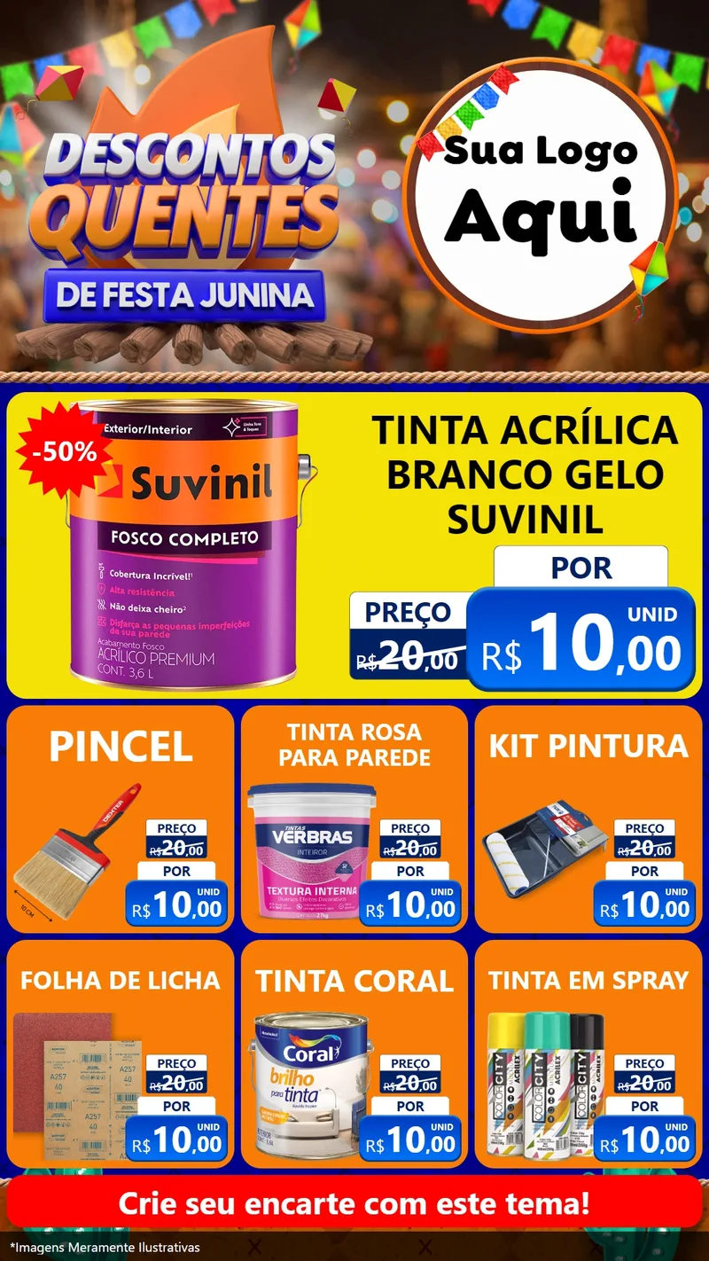 Modelo de Rede Social para Stories com o tema Descontos Quentes de Festa Junina para Tintas e Ferramentas
