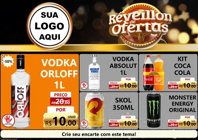 Modelo de Encarte para Encarte A4 Horizontal com o tema Réveillon de Ofertas para Distribuidora de bebidas