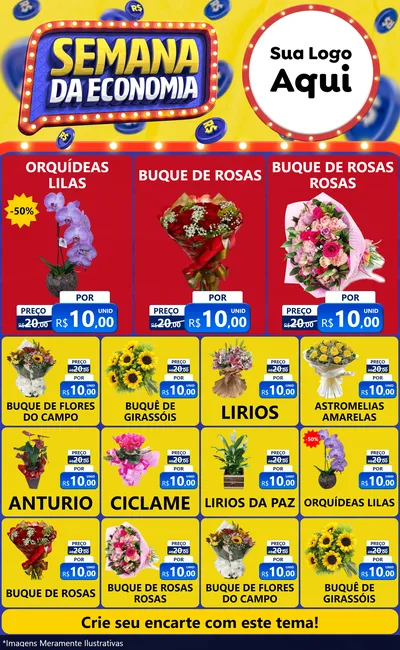 Modelo de Encarte para Encarte Grande com o tema Semana da Economia para Floricultura e jardim