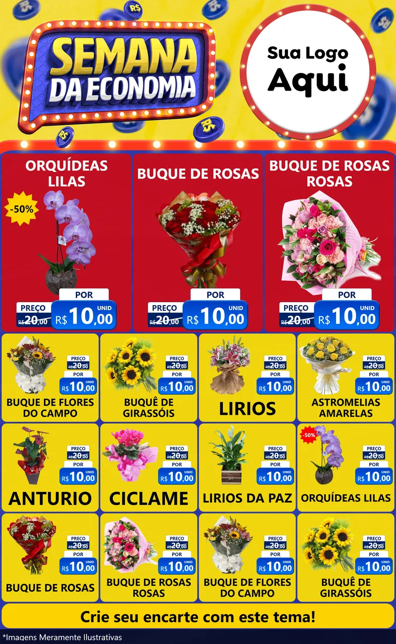 Modelo de Encarte para Encarte Grande com o tema Semana da Economia para Floricultura e jardim
