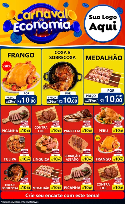 Modelo de Encarte para Encarte Grande com o tema Carnaval da Economia para Assados