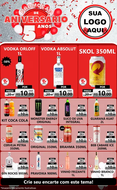 Modelo de Encarte para Encarte Grande com o tema Promoção de Aniversário - 5 Anos para Distribuidora de bebidas