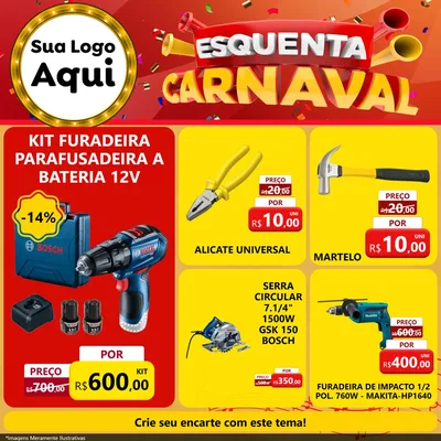 Modelo de Rede Social para Feed Facebook com o tema Esquenta Carnaval para Maquinas e Ferramentas