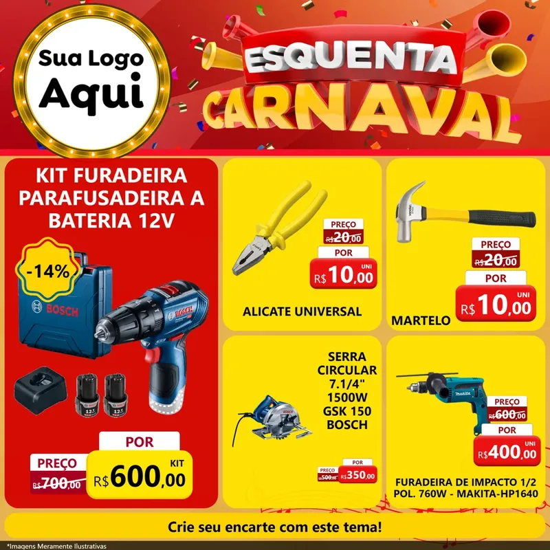 Modelo de Rede Social para Feed Facebook com o tema Esquenta Carnaval para Maquinas e Ferramentas