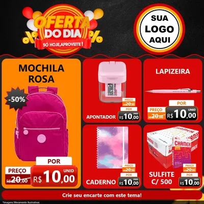Modelo de Rede Social para Feed Facebook com o tema Oferta do Dia - Só hoje, Aproveite! para Papelaria