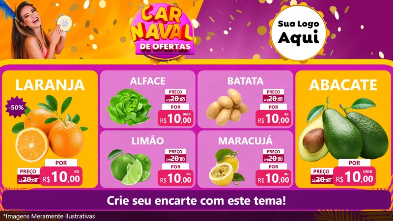 Modelo de TV para TV Horizontal com o tema Carnaval de Ofertas para Hortifrúti
