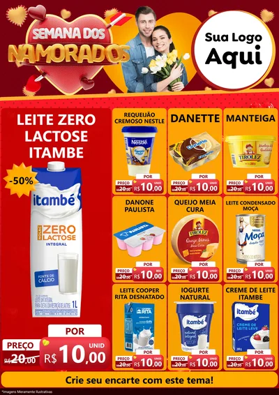 Modelo de Encarte para Encarte A4 Vertical com o tema Semana dos Namorados para Frios e Laticínios