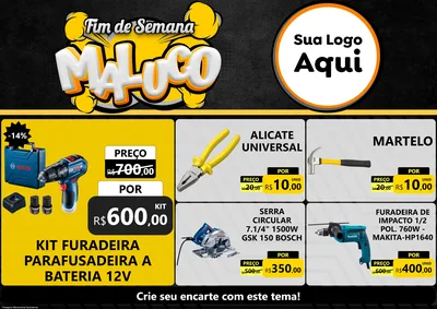 Modelo de Encarte para Encarte A4 Horizontal com o tema Fim de Semana Maluco para Maquinas e Ferramentas