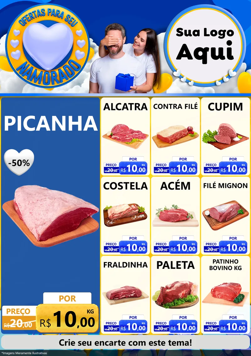Modelo de Encarte para Encarte A4 Vertical com o tema Ofertas Para Seu Namorado para Açougue