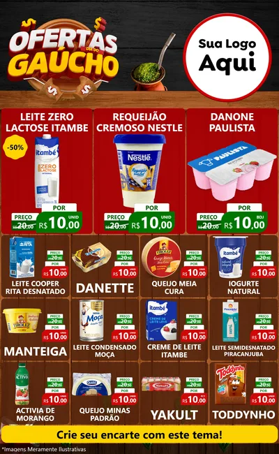 Modelo de Encarte para Encarte Grande com o tema Ofertas Dia do Gaúcho para Frios e Laticínios