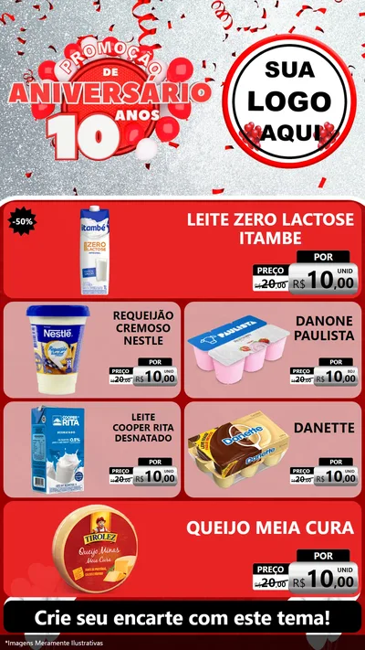 Modelo de TV para TV Vertical com o tema Promoção de Aniversário - 10 Anos para Frios e Laticínios