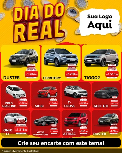 Modelo de Rede Social para Feed Instagram com o tema Dia Do Real para Concessionaria de Carros