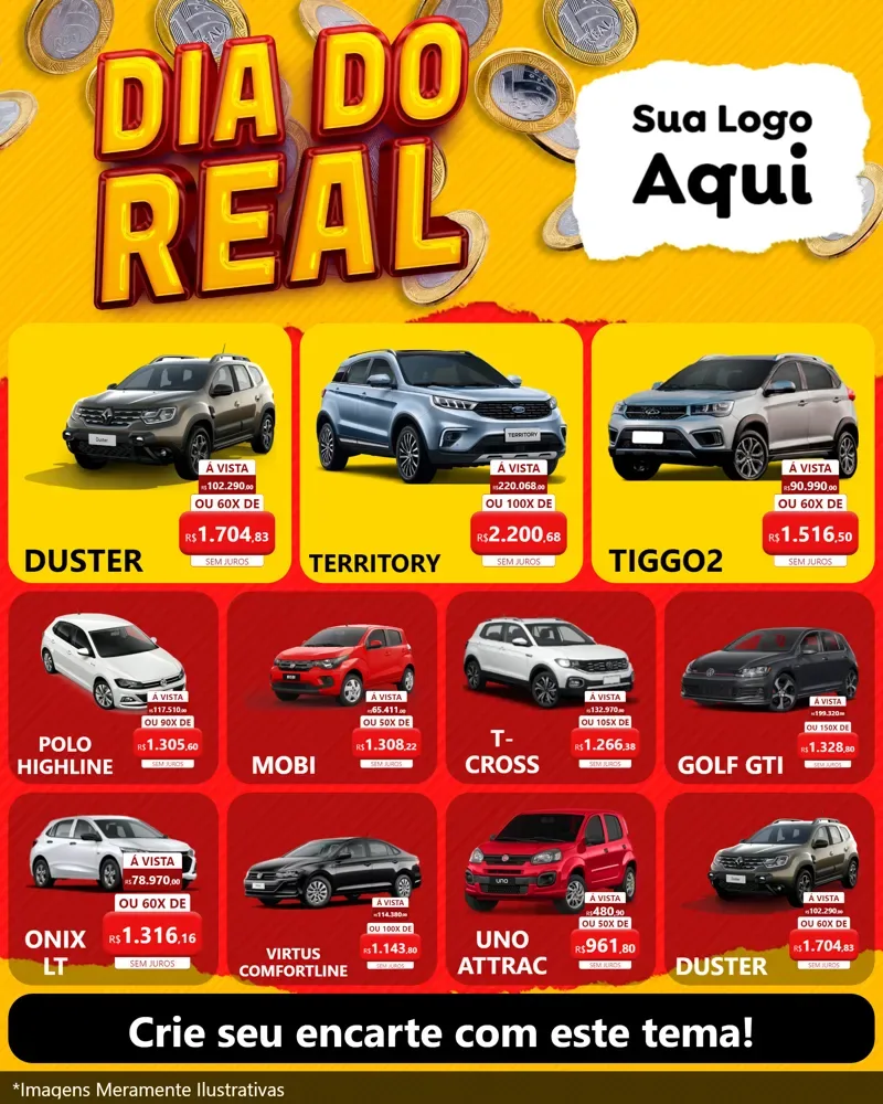 Modelo de Rede Social para Feed Instagram com o tema Dia Do Real para Concessionaria de Carros