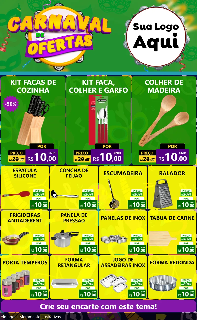 Modelo de Encarte para Encarte Grande com o tema Carnaval de Ofertas para Utilidades Domésticas