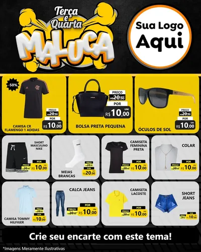 Modelo de Rede Social para Feed Instagram com o tema Terça e Quarta Maluca para Roupas e acessórios