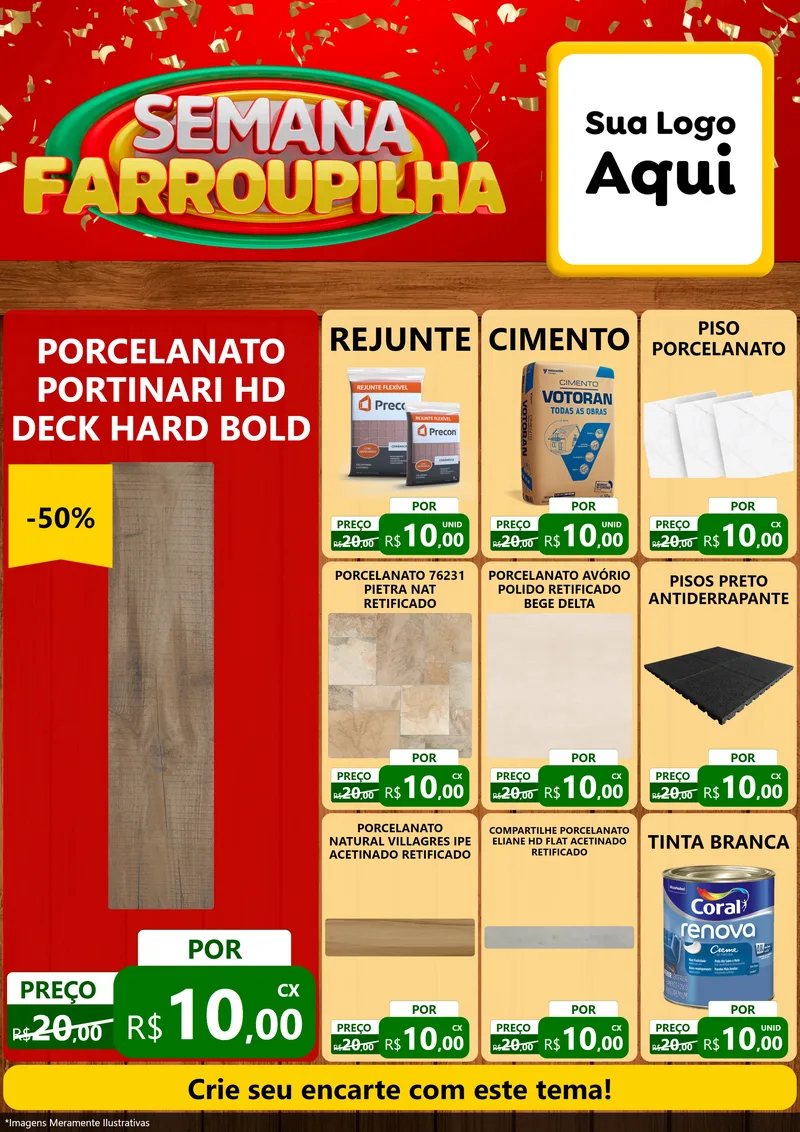 Modelo de Encarte para Encarte A4 Vertical com o tema Semana Farroupilha para Pisos e revestimentos