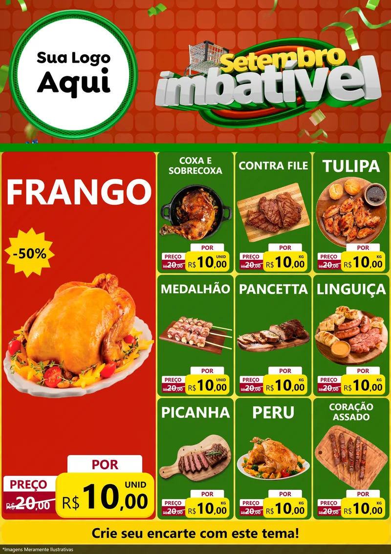 Modelo de Encarte para Encarte A4 Vertical com o tema Setembro Imbatível para Assados