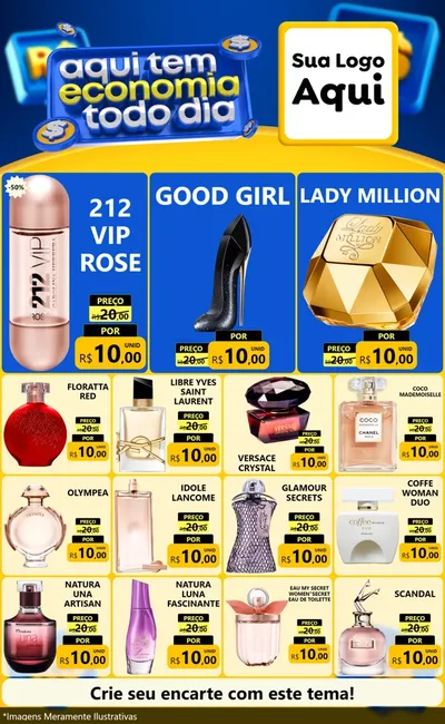 Modelo de Encarte para Encarte Grande com o tema Aqui Tem Economia Todo Dia para Perfumes