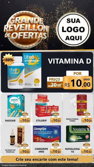 Modelo de Rede Social para Stories com o tema Grande Réveillon de Ofertas para Farmácia