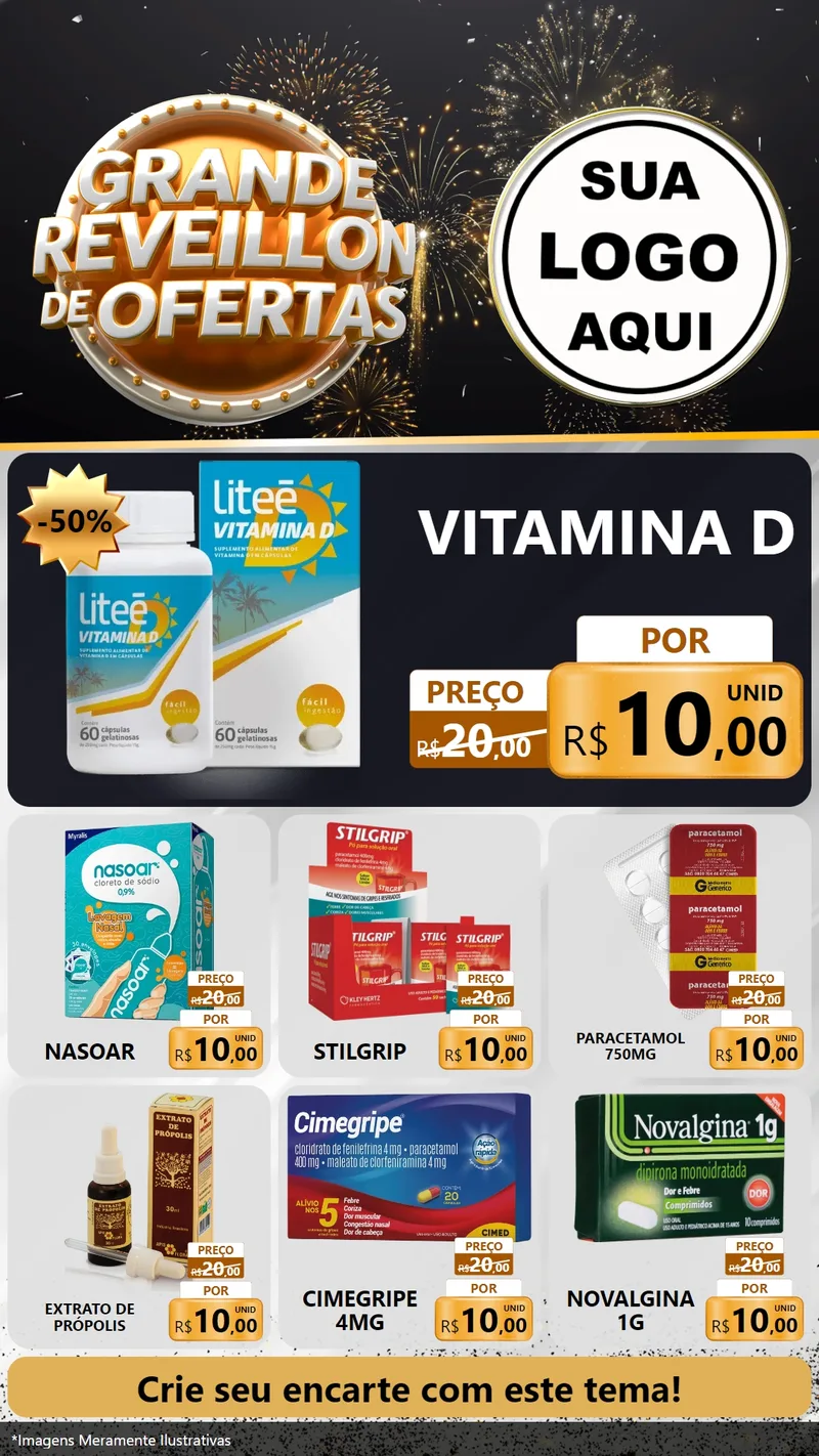 Modelo de Rede Social para Stories com o tema Grande Réveillon de Ofertas para Farmácia
