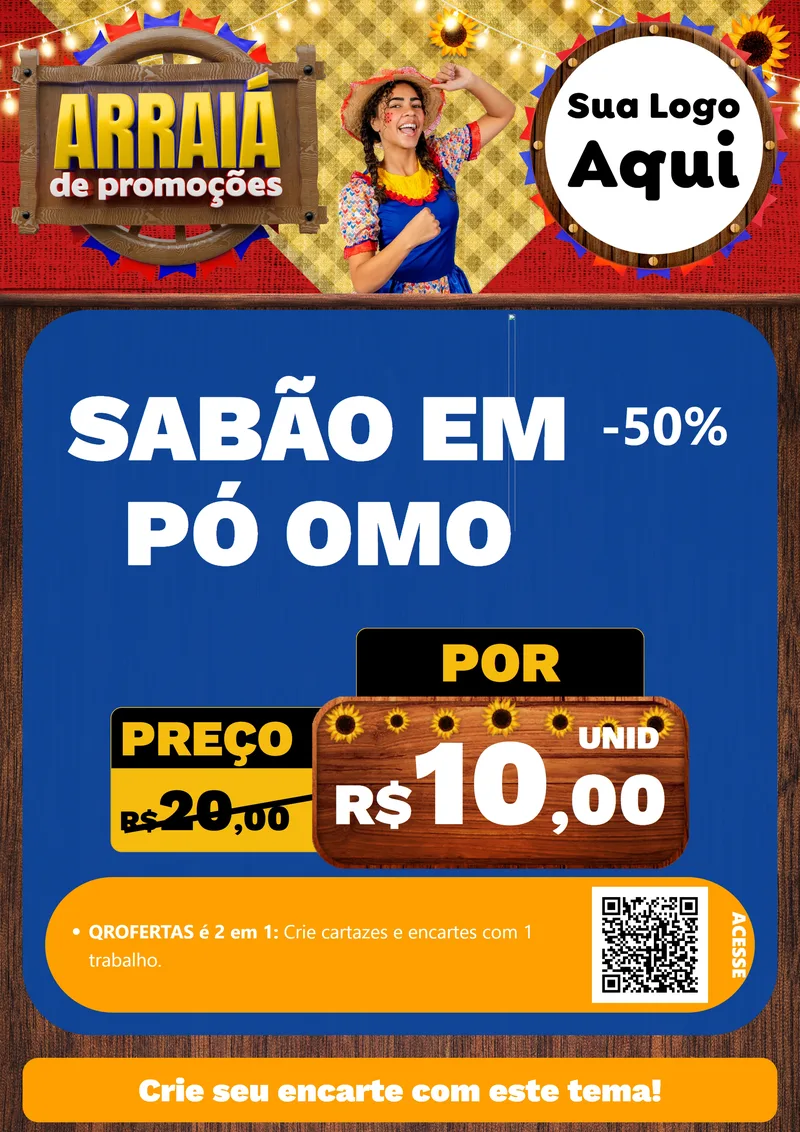 Modelo de Cartaz para Cartaz A4 Vertical com o tema Arraiá de Promoções para Produtos de Limpeza