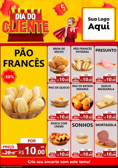 Modelo de Encarte para Encarte A4 Vertical com o tema Dia do Cliente para Padaria