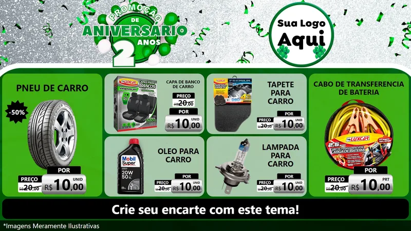 Modelo de TV para TV Horizontal com o tema Promoção de Aniversário - 2 Anos para Auto peças