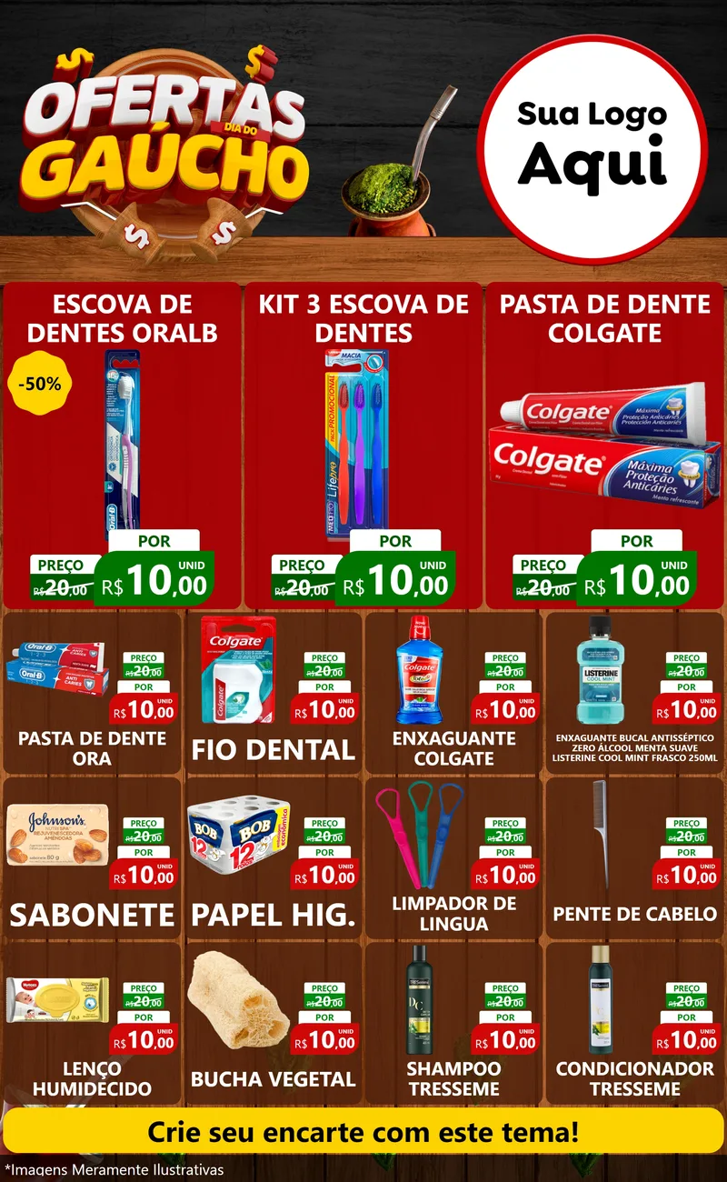 Modelo de Encarte para Encarte Grande com o tema Ofertas Dia do Gaúcho para Higiene Pessoal