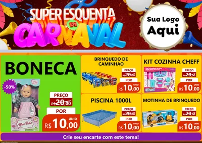 Modelo de Encarte para Encarte A4 Horizontal com o tema Super Esquenta de Carnaval para Brinquedos