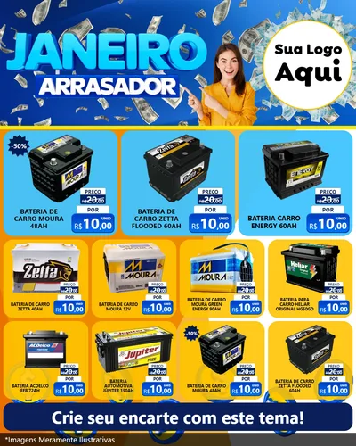 Modelo de Rede Social para Feed Instagram com o tema Janeiro Arrasador para Baterias Elétricas