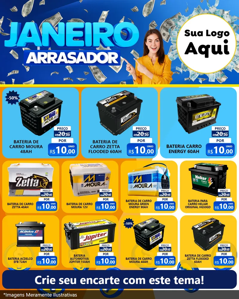 Modelo de Rede Social para Feed Instagram com o tema Janeiro Arrasador para Baterias Elétricas