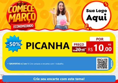 Modelo de Cartaz para Cartaz A4 Horizontal com o tema Comece Março Economizando para Açougue