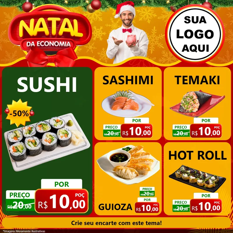 Modelo de Rede Social para Feed Facebook com o tema Natal da Economia para Comida japonesa