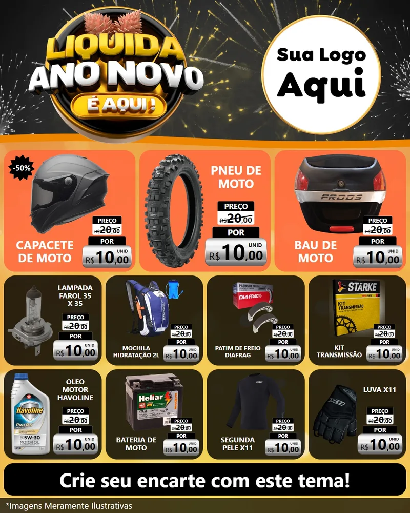 Modelo de Rede Social para Feed Instagram com o tema Liquida Ano Novo É Aqui! para Moto peças