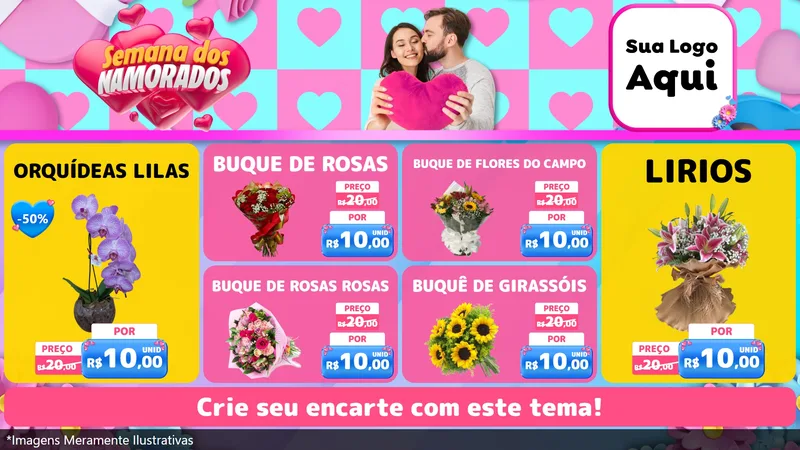 Modelo de TV para TV Horizontal com o tema Semana dos Namorados para Floricultura e jardim