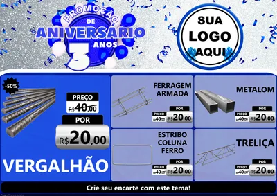 Modelo de Encarte para Encarte A4 Horizontal com o tema Promoção de Aniversário - 3 Anos para Ferragens