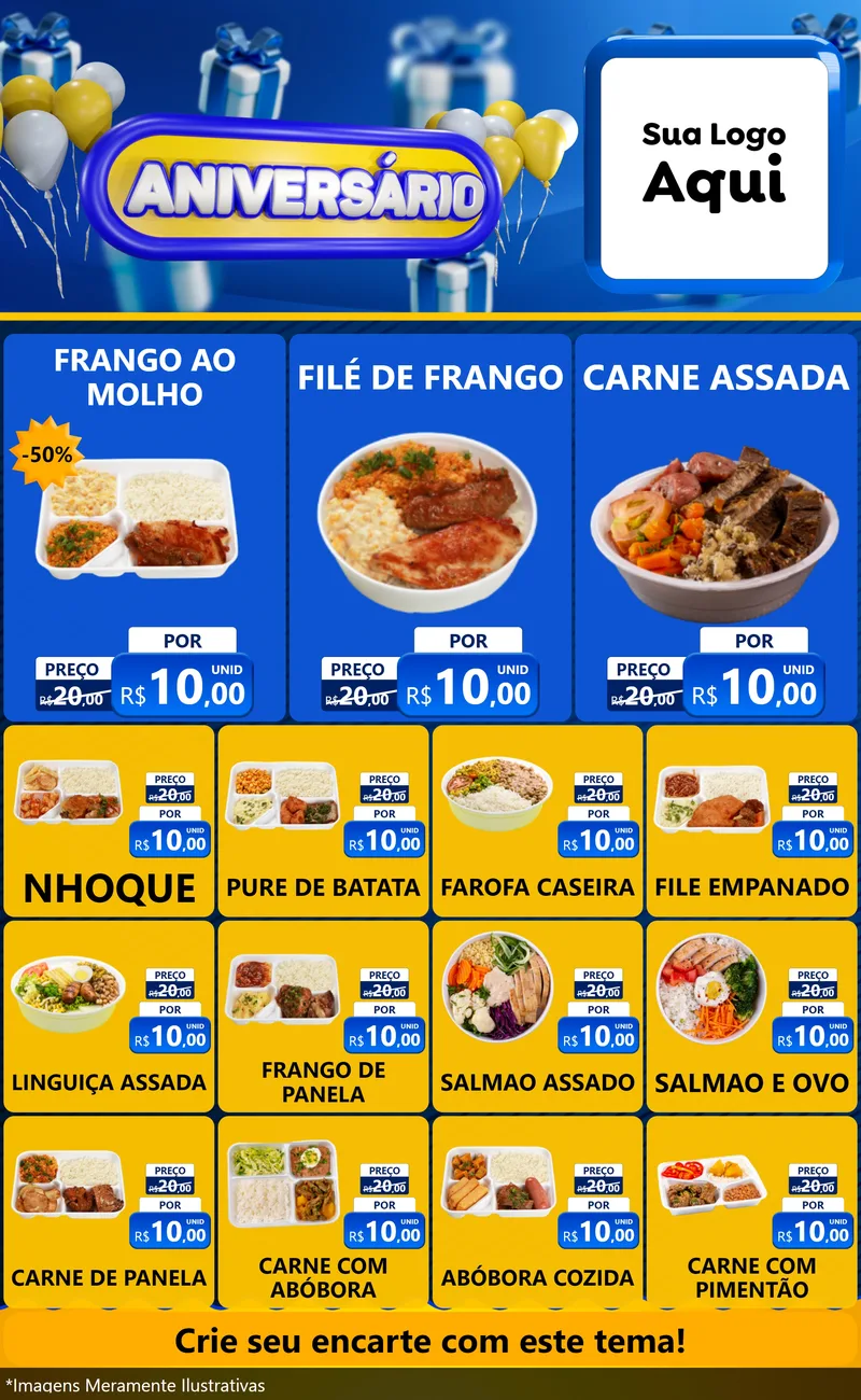 Modelo de Encarte para Encarte Grande com o tema Aniversário para Restaurante