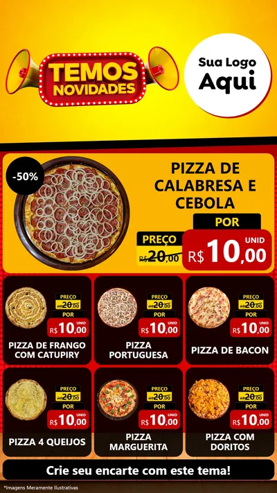 Modelo de Rede Social para Stories com o tema Temos Novidades para Pizzaria
