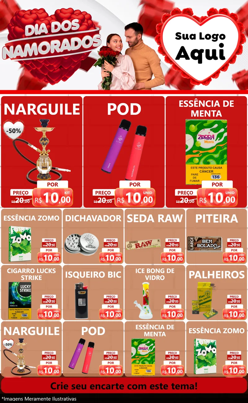 Modelo de Encarte para Encarte Grande com o tema Dia dos Namorados para Tabacaria