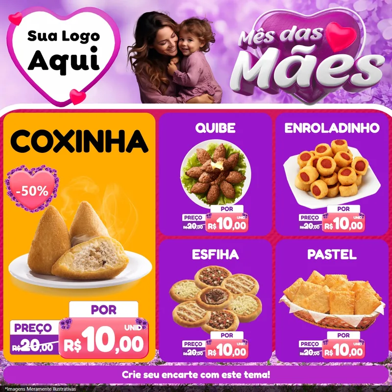 Modelo de Rede Social para Feed Facebook com o tema Mês das Mães para Salgadaria
