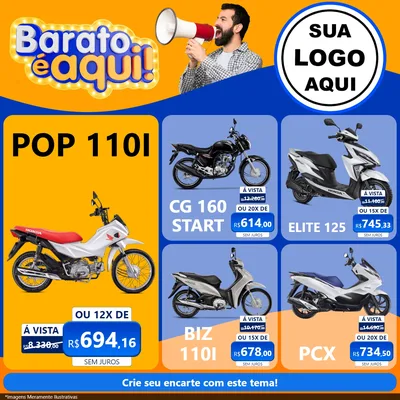 Modelo de Rede Social para Feed Facebook com o tema Barato é aqui para Concessionaria de Motos