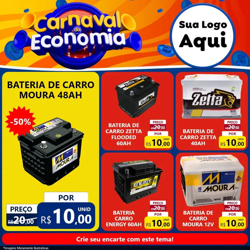 Modelo de Rede Social para Feed Facebook com o tema Carnaval da Economia para Baterias Elétricas