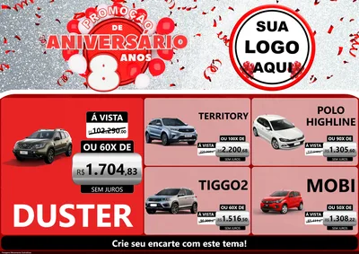 Modelo de Encarte para Encarte A4 Horizontal com o tema Promoção de Aniversário - 8 Anos para Concessionaria de Carros