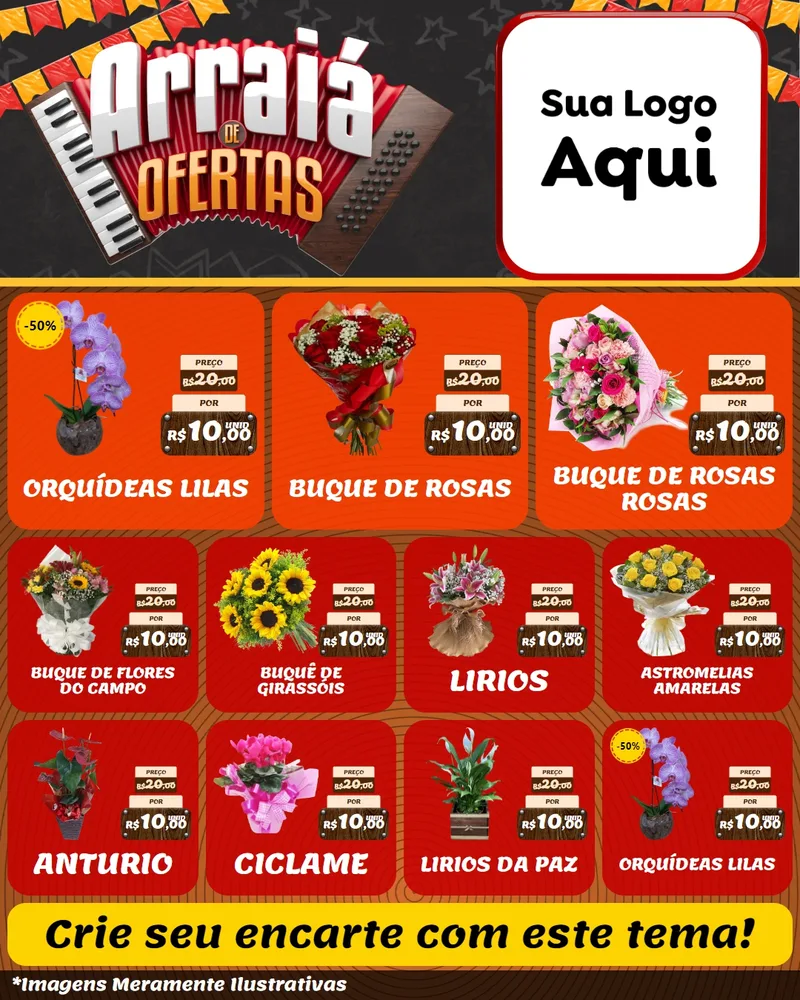 Modelo de Rede Social para Feed Instagram com o tema Arraiá de Ofertas - Junina para Floricultura e jardim