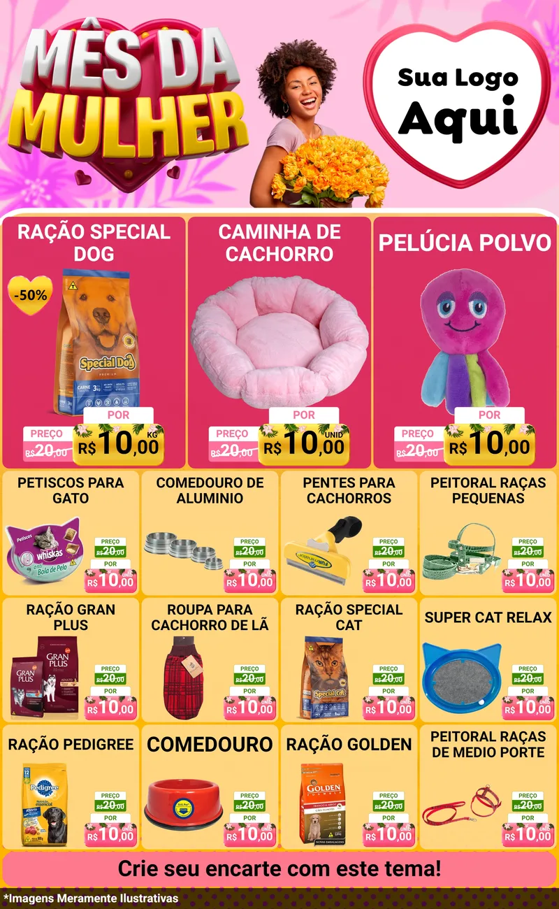 Modelo de Encarte para Encarte Grande com o tema Mês da Mulher para Pet Shop
